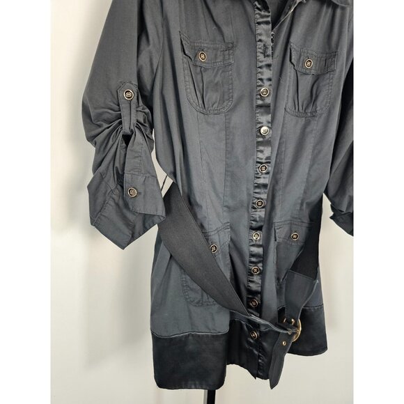 Ashley Stewart Button Down Tunic Shirt With Belt - Black - Size 18 - Picture 2 of 10